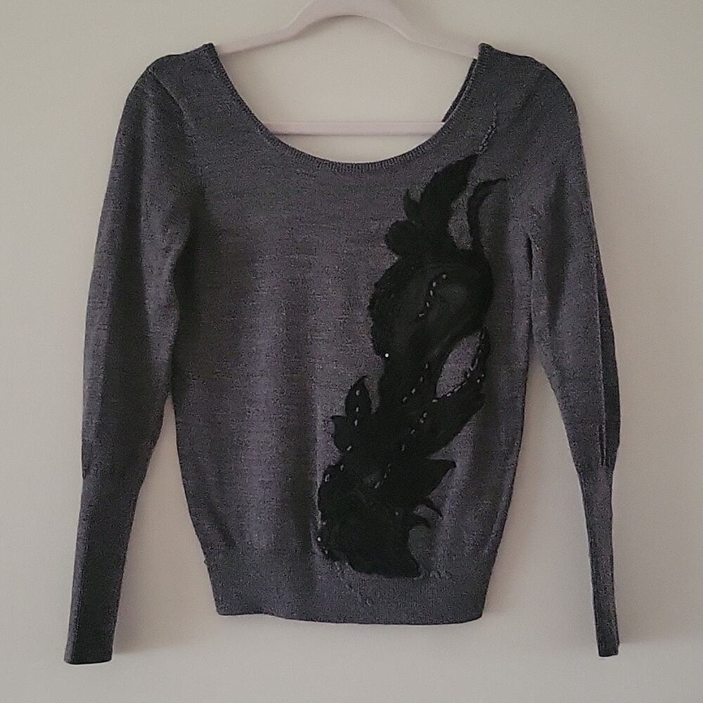 Angel‎ of the North Anthropologie Wool Applique Tie Back Sweater Small